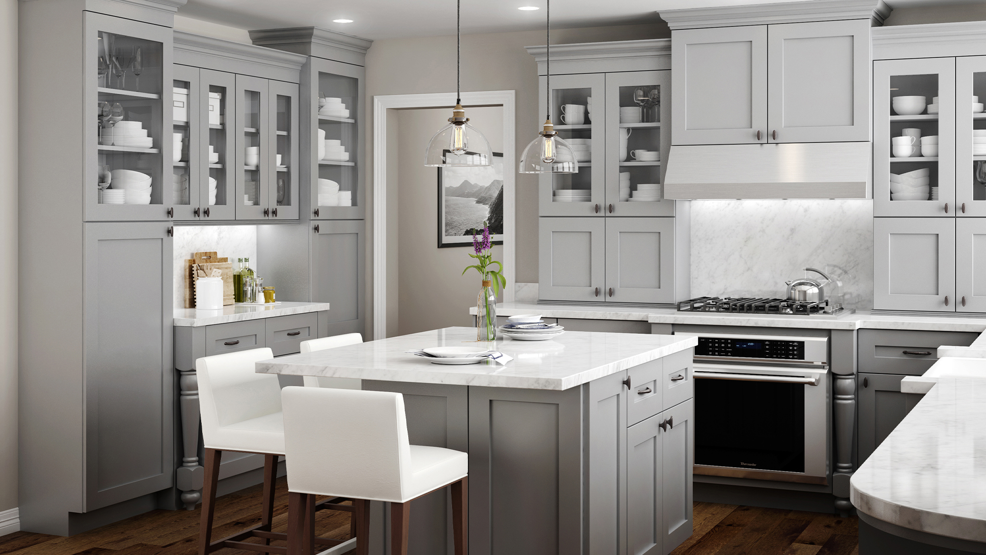 Modern kitchen with quartz countertops installed by Jackson Stoneworks in Gainesville, Florida
